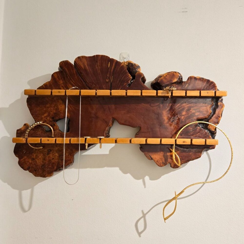 Live Edge Wood Slab Jewelry Holder Display, Spoon Holder Display, Vintage Boho